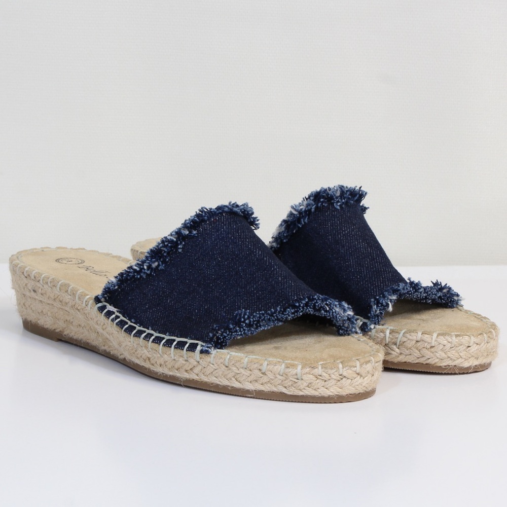 Bella Vita Women's Cher II Dark Blue Denim Fabric Espadrille Sandal Slide NWOT